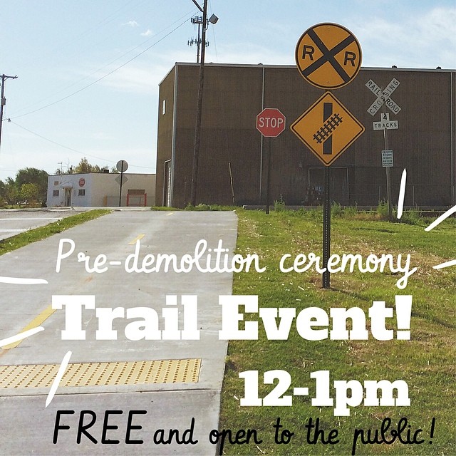 Everyone's invited to attend an announcement and demolition ceremony, TOMORROW at the Shiloh Square in Downtown Springdale. The Downtown Springdale Alliance will be hosting this event to celebrate the start of the demolition and construction that will route the Razorback Greenway Trail through the heart of Springdale! Stop by and grab a free burger or hotdog from 12-12:30 and learn more about what's to come!