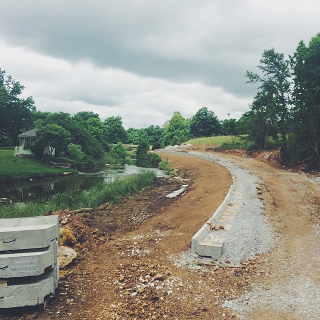 Great progress coming along the Razorback Greenway trail following Spring Creek. To the left you can see the always beautiful Magnolia Gardens.