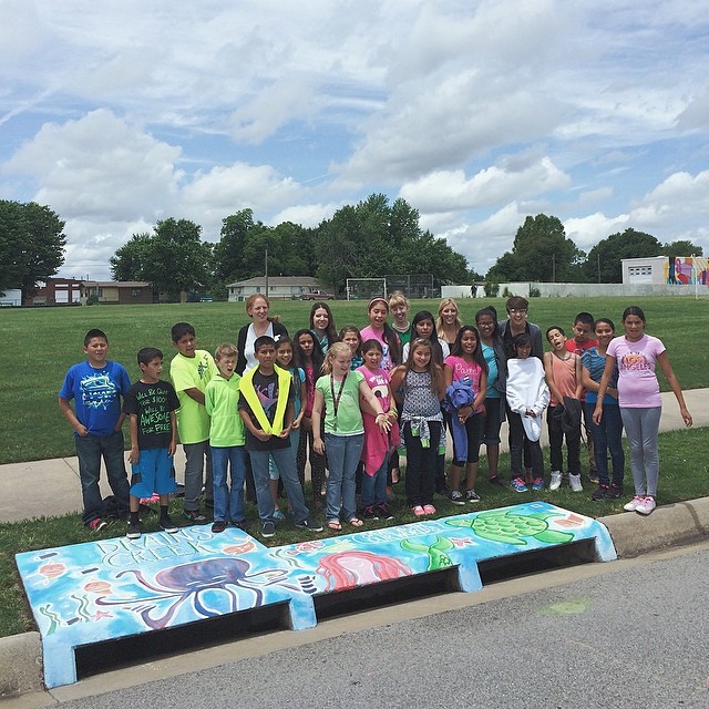 Today a special #upstreamart mural was unveiled at @thejonescenter! The students at Parson Hills worked with the amazing @artfeeds to develop a one of a kind design. These storm drains around town are painted as a reminder that whatever goes into those holes in the street, drains directly to our creeks.