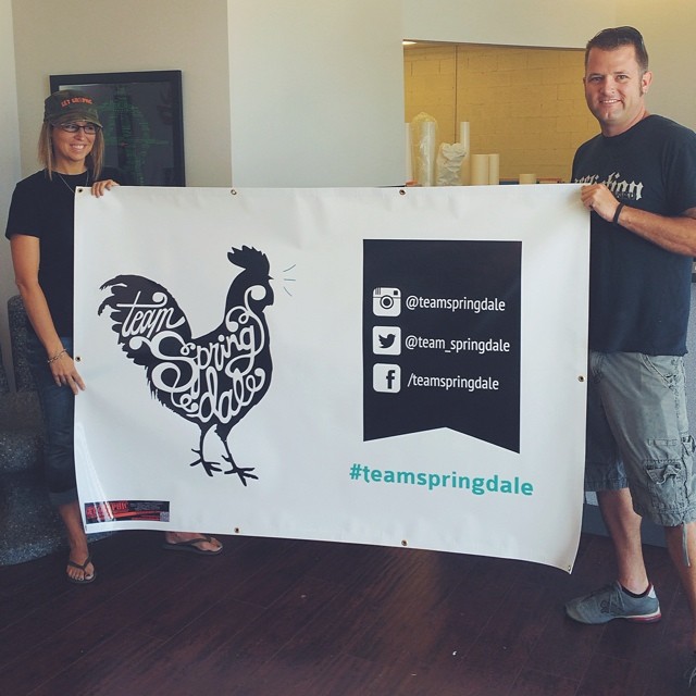 You guys! Look at our amazing new banner from Get Graphic!! We are now event ready! Chad and Jennifer are excited to be a part of Springdale's growth and are eager to work with you for all of your printing needs. From car wraps, die cut stickers, banners, huge window displays, floor graphics, and so much more, these guys have got you covered. It never gets old meeting Springdale natives doing what they love in their hometown.
