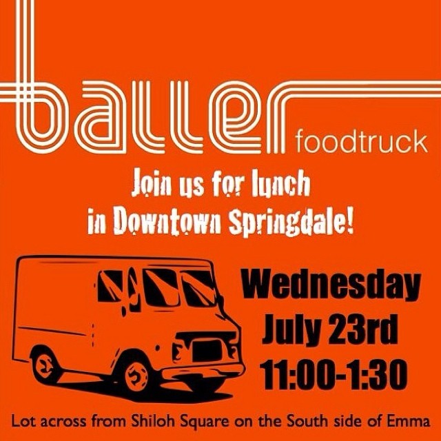 This is happening right now!! Stop by downtown Springdale and support @ballerfoodtruck until 1:30. This is a test to see if food trucks would do well in Springdale. Let's show them it's possible! #teamspringdale
