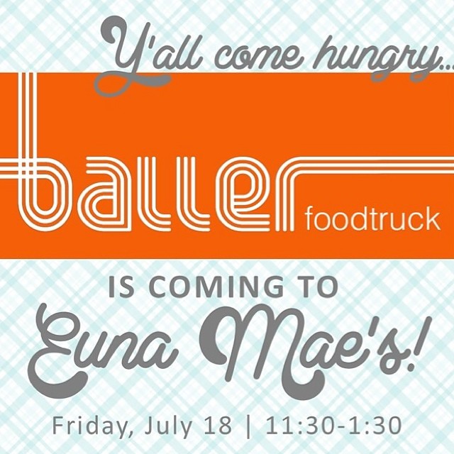 This is happening RIGHT NOW at @eunamaes! Stop by and grab some food from the @ballerfoodtruck! Baller will also be in downtown Springdale next Wednesday, July 23rd from 11am-1:30pm across from the Shiloh Square. Spread the word and bring your friends!! #teamspringdale