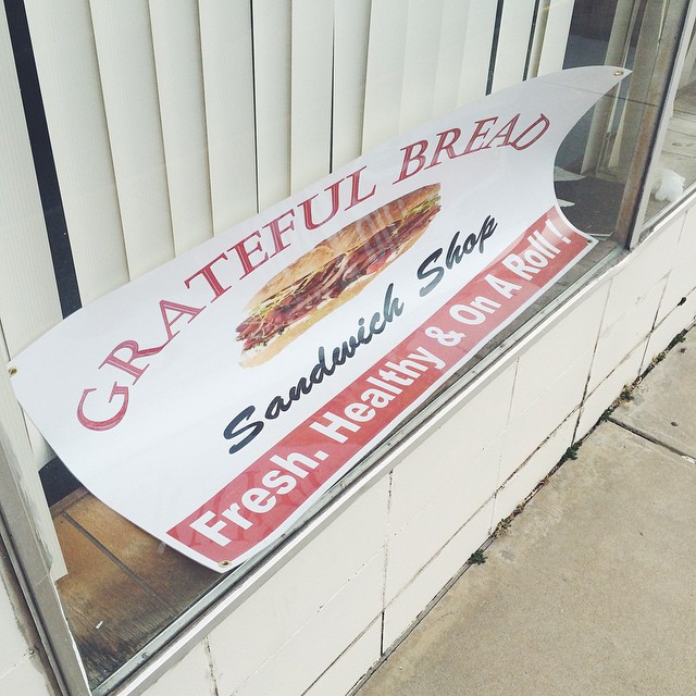 Looks like downtown will have a sweet, tiny little sandwich shop soon called Grateful Bread!! We spotted this sign in a vacant shop window next to the Apollo.