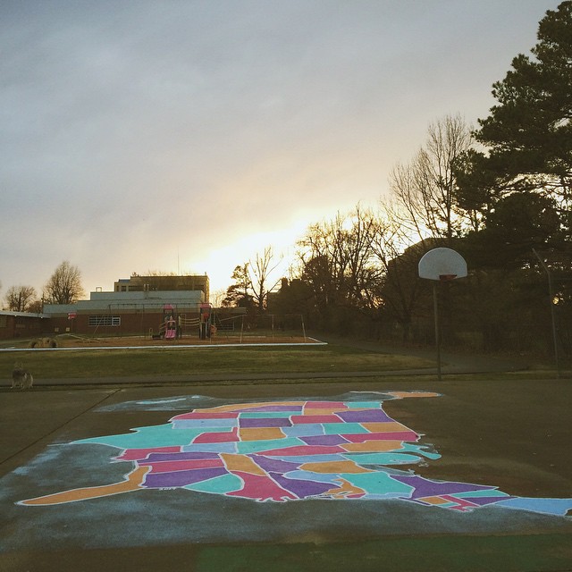 We went on a bike ride tonight and took a loop around Lee Elementary to see the map mural we did last year. It's still standing strong and those colors pop so beautifully!! We have more public art projects coming up that will be in place this spring starting at the Shiloh Museum. We'll keep you updated!!