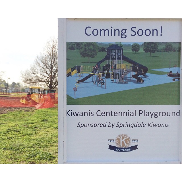 Luther George Park is getting some new playground equipment thanks to the Kiwanis Club. Most of the "vintage" playground equipment has been removed (with the exception of the merry-go-round and the tall double-slides). This park already boasts a skate park and the @nwatrails runs right beside it. Downtown Springdale is certainly looking up! #teamspringdale