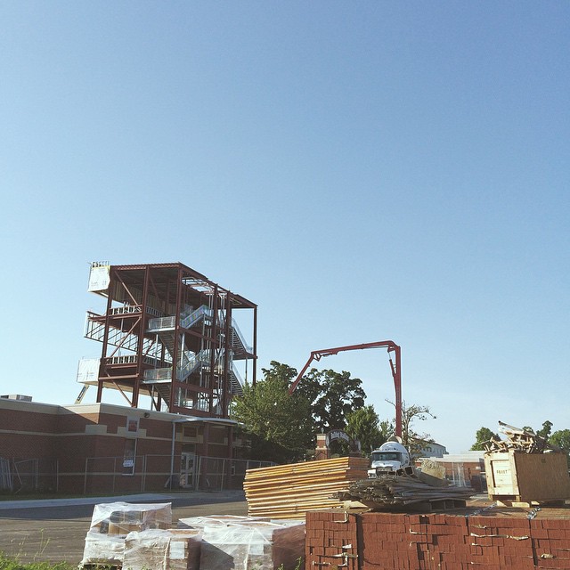 Have you seen the construction happening over at the Jarrell Williams Bulldog Stadium at SHS? A new [super tall] press box is being built and is coming along nicely. They also tore down the old quanza-hut shop building and expanded the parking lot. The plans are to have all of this done in time for football season this year. #teamspringdale