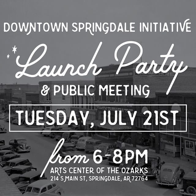 Do you love Downtown Springdale? Do you ever wish that someone would sit down and hear your ideas and dreams about what it could be, should be, or used to be? The City of Springdale is in the very early stages of developing a Masterplan for Downtown - a process they are calling the Downtown Springdale Initiative - and they (along with the Downtown Springdale Alliance) are kicking off a public meeting TOMORROW night from 6-8pm at the Arts Center of the Ozarks. This is a free, public meeting that all are welcome to attend. This is the first of several public meetings, but it's so important to get involved now to make a positive change and to be heard! See you there!!!